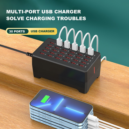 Incarcator Statie OEM WT-268, 150W, 2.4A, 30 x USB-A, Negru
