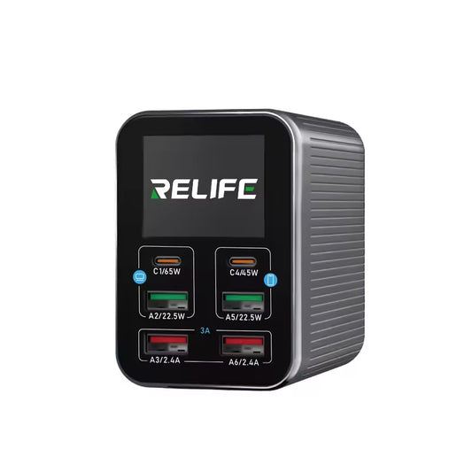 Incarcator Statie Relife Q4, 72W, 5A, 2 x USB-C - 4 x USB-A, Gri