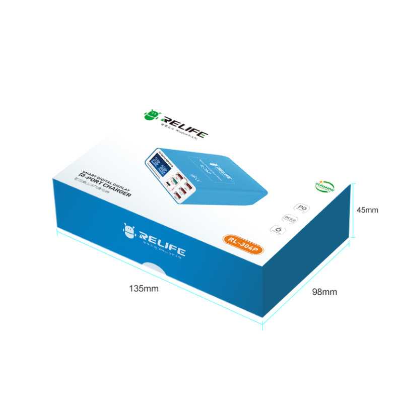Incarcator Statie Relife RL-304P, 40W, 3A, 1 x USB-C - 5 x USB-A, Albastru