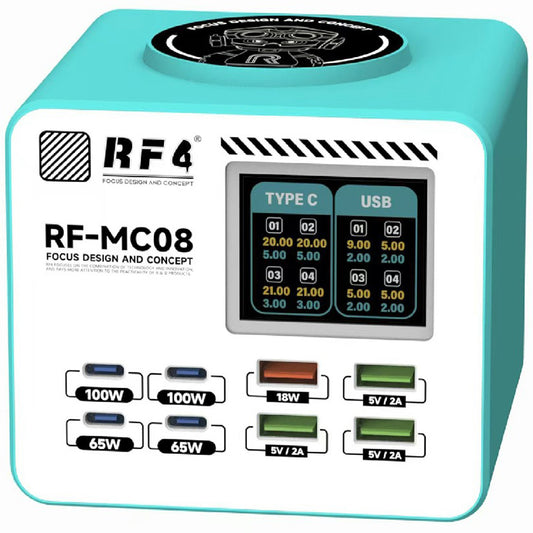 Incarcator Statie RF4 RF-MC08, 150W, 5A, 4 x USB-A - 4 x USB-C, Turcoaz