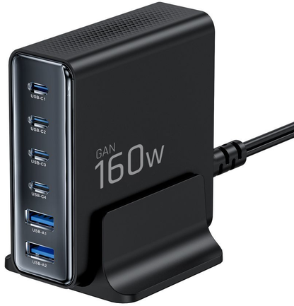 Incarcator Statie Tech-Protect DC160W-GAN, 160W, 5A, 2 x USB-A - 4 x USB-C, Negru