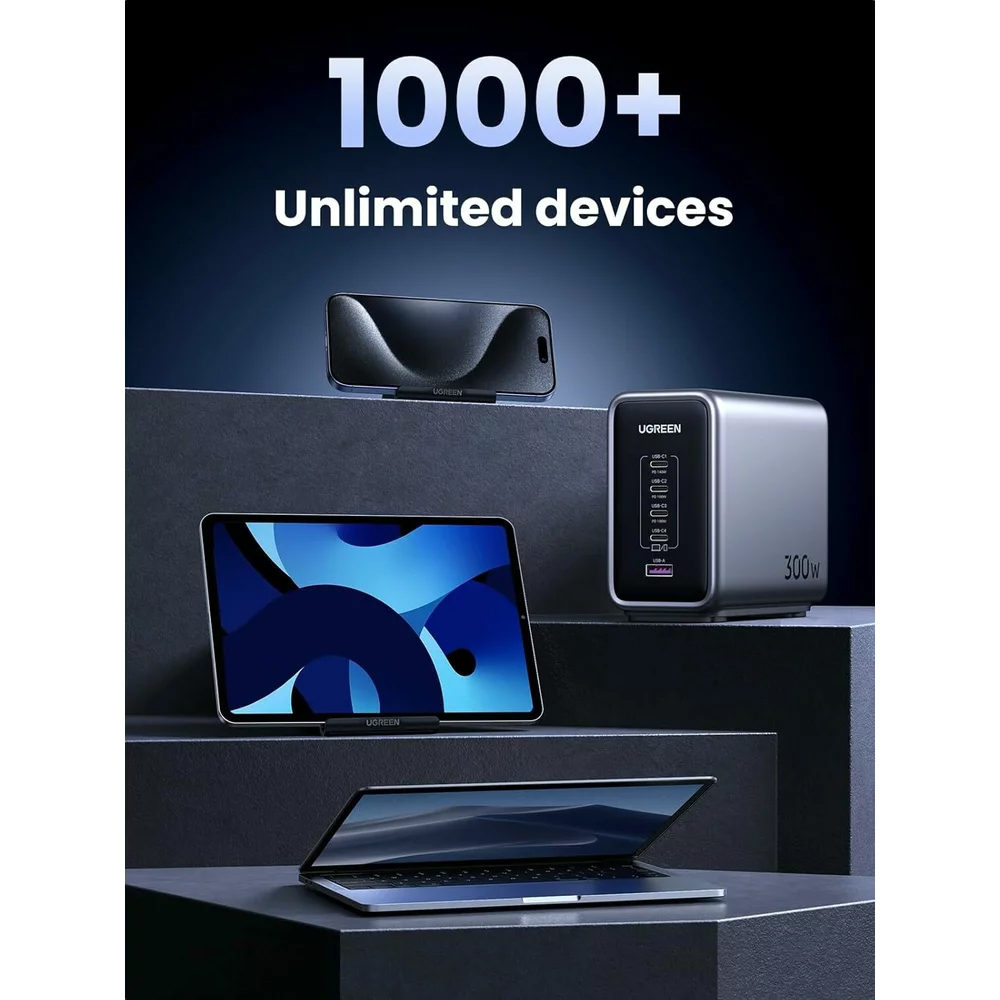 Incarcator Statie UGREEN CD333 Nexode, 300W, 5A, 1 x USB-A - 4 x USB-C, Gri, Resigilat