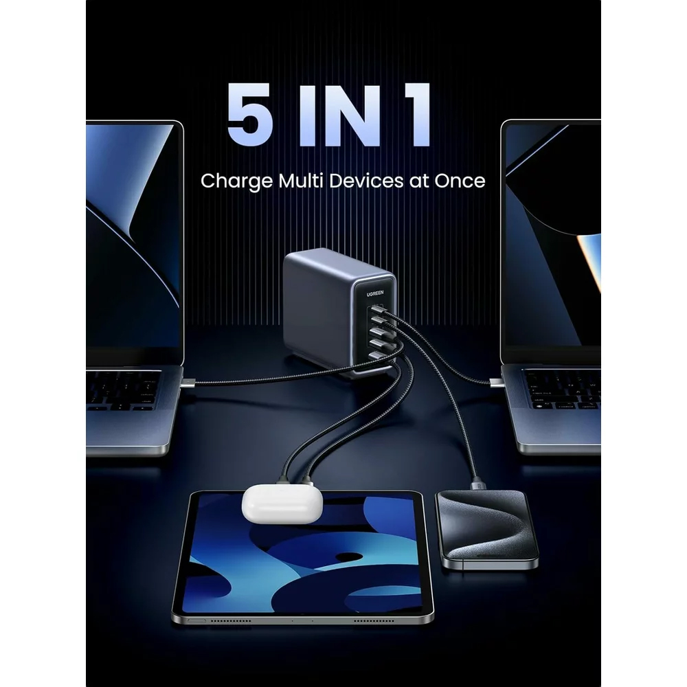 Incarcator Statie UGREEN CD333 Nexode, 300W, 5A, 1 x USB-A - 4 x USB-C, Gri, Resigilat