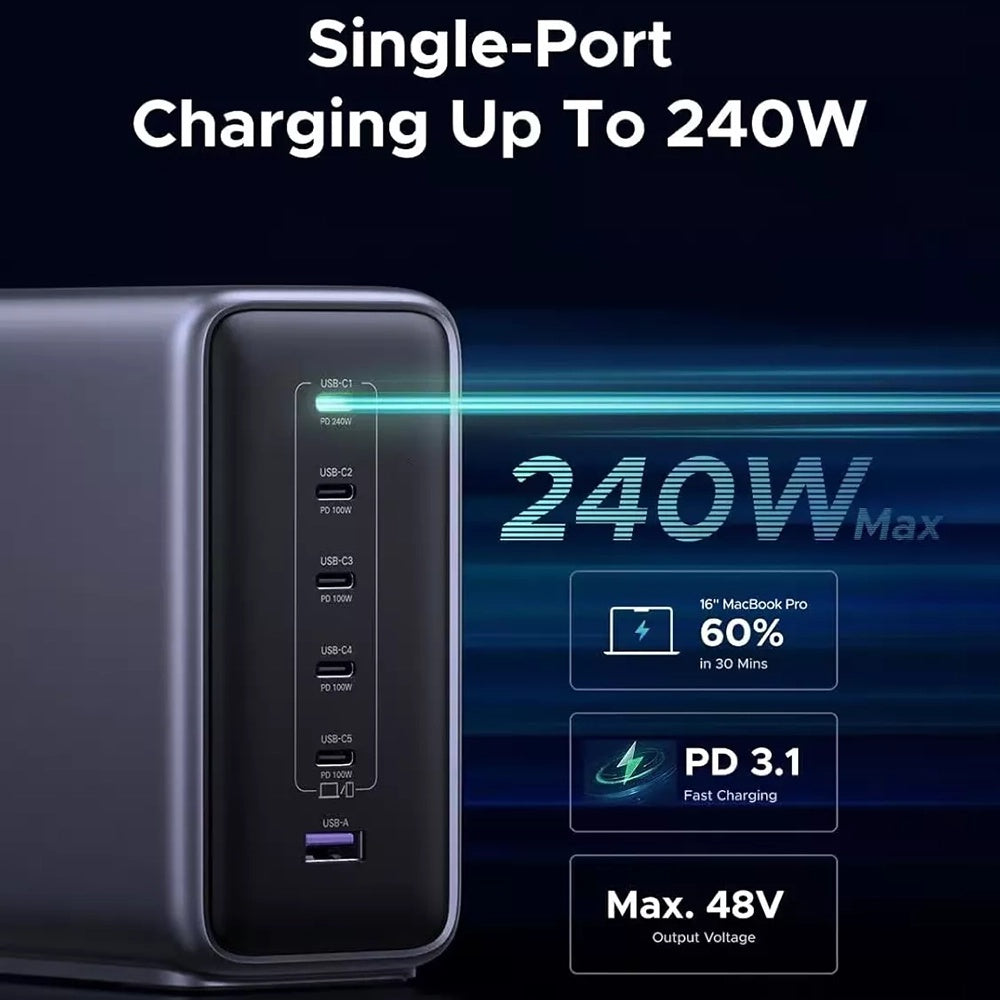 Incarcator Statie UGREEN Nexode X759 (55550B), 500W, 5A, 1 x USB-A - 5 x USB-C, Gri