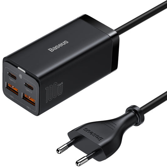 Incarcator Statie USB-C Baseus GaN3 Pro, 100W, 5A, 2 x USB-A - 2 x USB-C, Negru, Resigilat CCGP000101