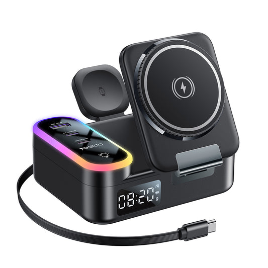 Incarcator Statie Yesido DS38 Display QI 3in1, 65W, 3A, 1 x USB-A  - 2 x USB-C, Negru