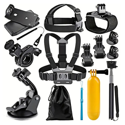 Kit Accesorii Camera Sport Techsuit SA15 pentru GoPro / SJCAM Series, 15in1, Negru