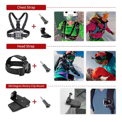 Kit Accesorii Camera Sport Techsuit SA15 pentru GoPro / SJCAM Series, 15in1, Negru