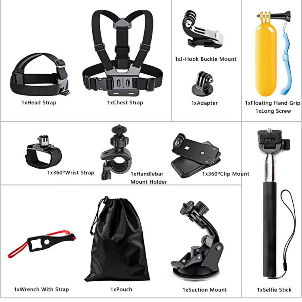 Kit Accesorii Camera Sport Techsuit SA15 pentru GoPro / SJCAM Series, 15in1, Negru