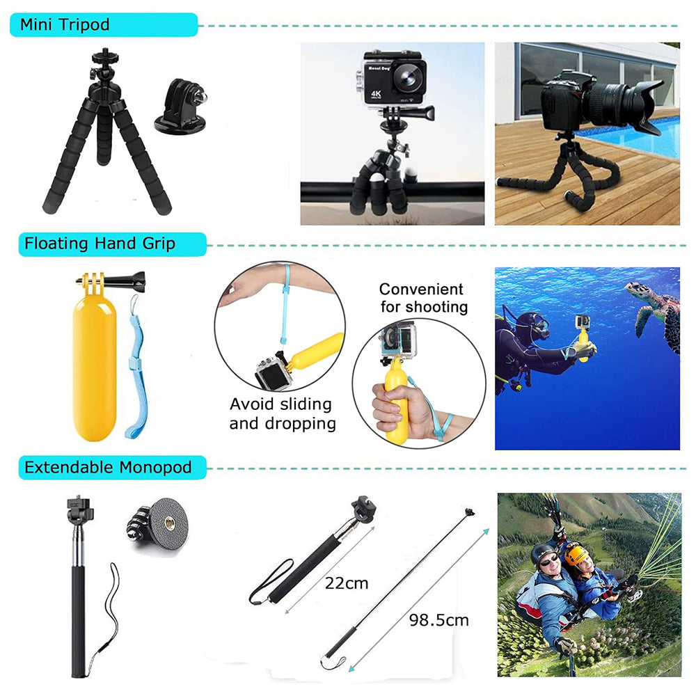 Kit Accesorii Camera Sport Techsuit SA50 pentru GoPro / SJCAM Series, 50in1, Negru