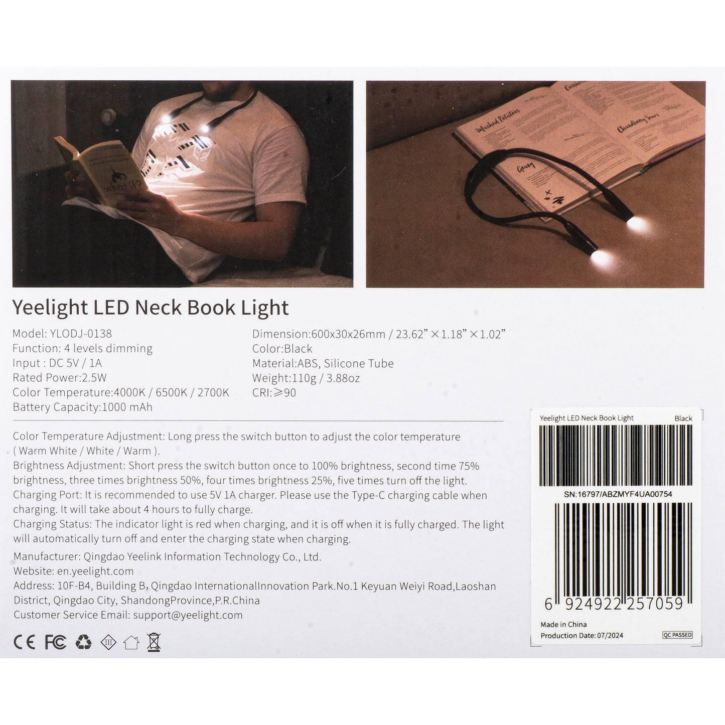 Lampa Led pentru citit Yeelight Neck Book, 2.5W, 2700K - 6500K, Neagra YLODJ-0138