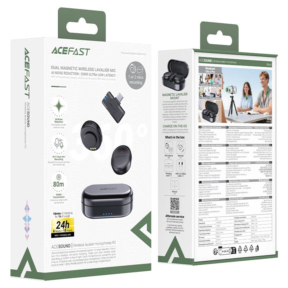 Lavaliera Acefast R3, USB-C, Set 2 bucati, Neagra