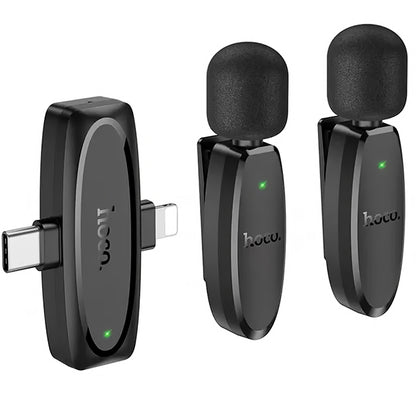 Lavaliera Bluetooth HOCO L15, USB-C / Lightning, Set 2 bucati, Neagra