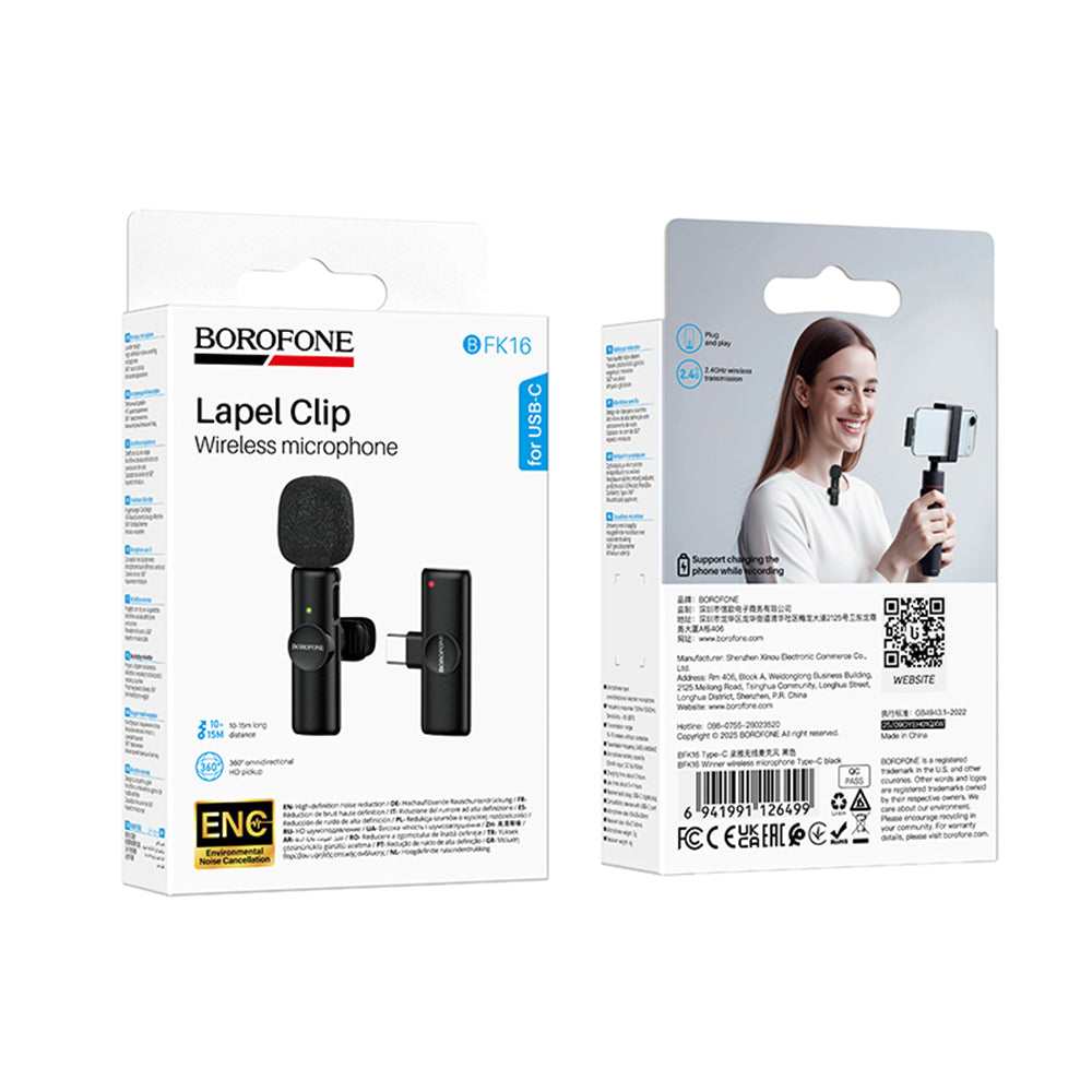 Lavaliera Borofone BFK16 Winner, USB-C, Neagra