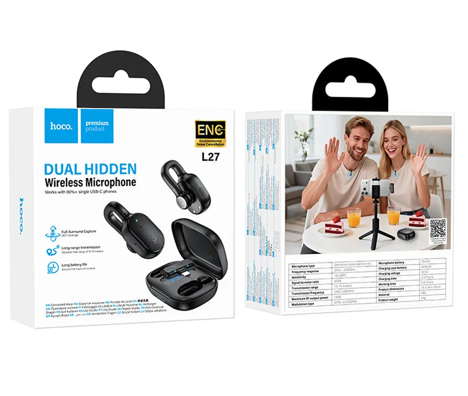Lavaliera HOCO L27, USB-C, Set 2 bucati, Neagra