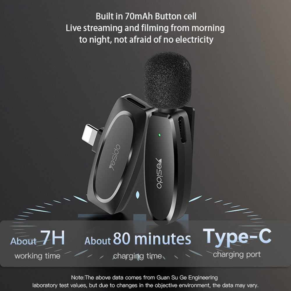 Lavaliera Yesido KR15, USB-C / Lightning, Set 2 bucati, Neagra