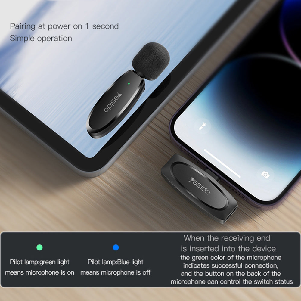 Lavaliera Yesido KR15, USB-C / Lightning, Set 2 bucati, Neagra