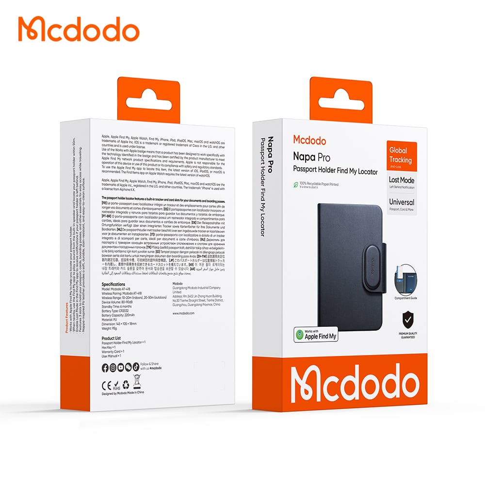 Mcdodo SmartTag Passport Napa Pro AT-4180 pentru iOS Series, Negru