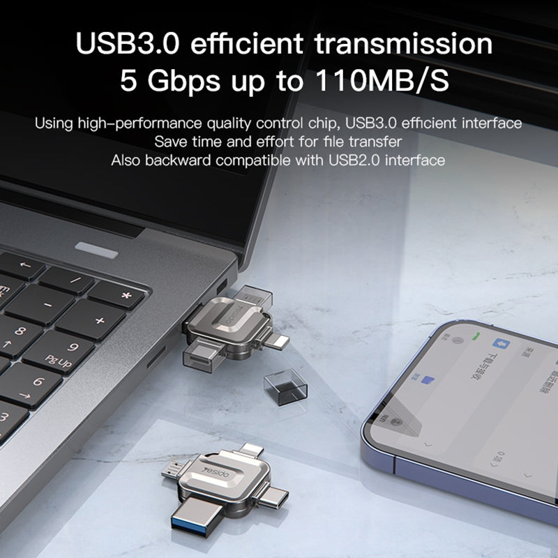 Memorie Externa USB-A 3.0 / Lightning / USB-C / microUSB Yesido FL15, 128Gb