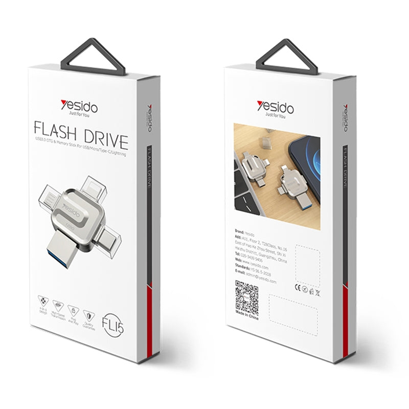 Memorie Externa USB-A 3.0 / Lightning / USB-C / microUSB Yesido FL15, 64Gb