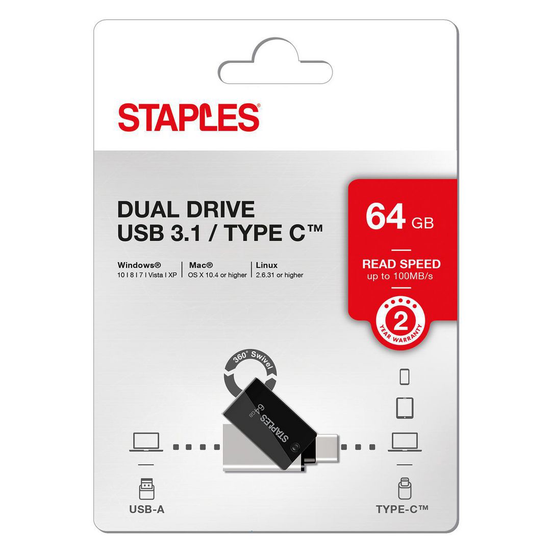 Memorie Externa USB-A 3.1 / USB-C Staples K23, 64Gb EKMMD64GK233CST