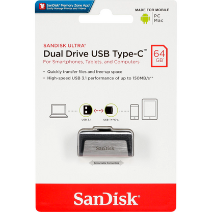 Memorie Externa USB-A 3.1 / USB-C SanDisk Ultra Dual Drive, 64Gb SDDDC2-064G-G46