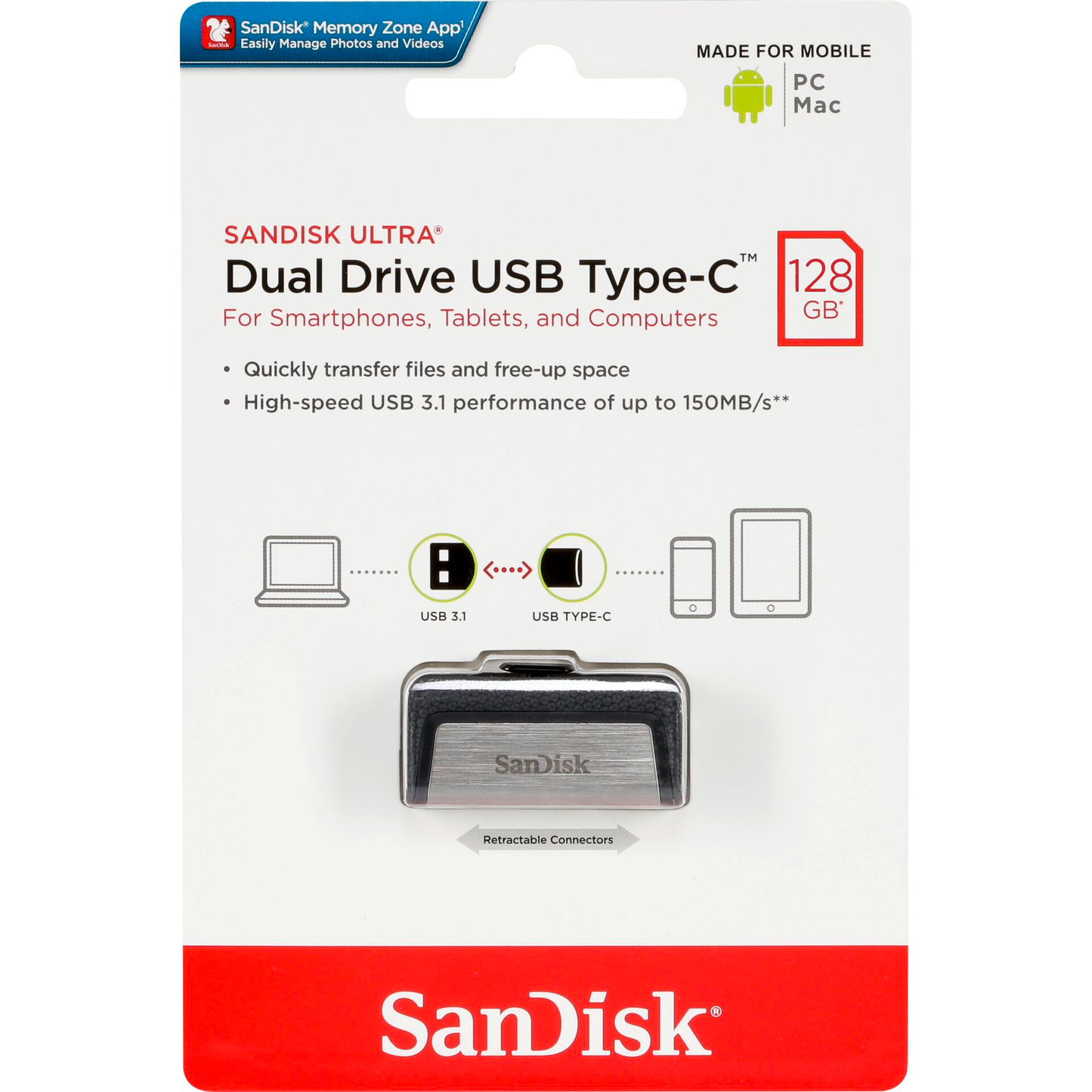 Memorie Externa USB-A 3.1 / USB-C SanDisk Ultra Dual, 128Gb SDDDC2-128G-G46