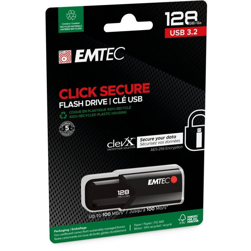 Memorie Externa USB-A 3.2 Emtec B120 Click Secure, 128Gb ECMMD128GB123