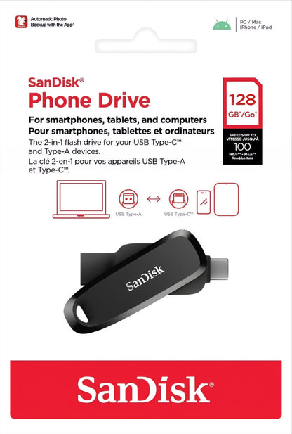 Memorie Externa USB-A 3.2 / USB-C SanDisk Phone Drive, 128Gb SDDDC6-128G-G46