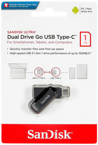 Memorie Externa USB-A 3.2 / USB-C SanDisk Ultra Dual Go, 1TB SDDDC3-1T00-G46