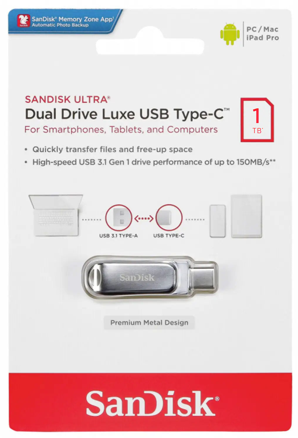 Memorie Externa USB-A 3.2 / USB-C SanDisk Ultra Luxe Dual Drive, 1TB SDDDC4-1T00-G46