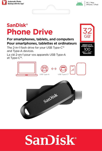 Memorie Externa USB-A 3.2 / USB-C SanDisk Phone Drive, 32Gb SDDDC6-032G-G46