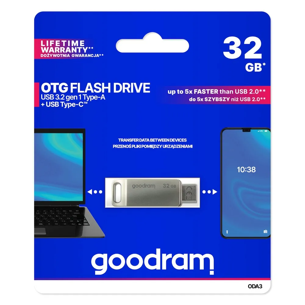 Memorie Externa USB-A 3.2 / USB-C GoodRam ODA3, 32Gb