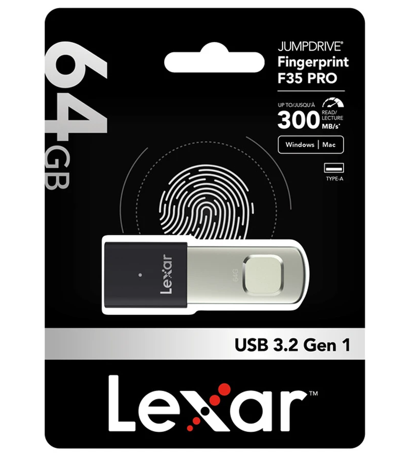 Memorie Externa USB-A 3.2 Lexar JumpDrive Fingerprint F35 Pro, 64Gb