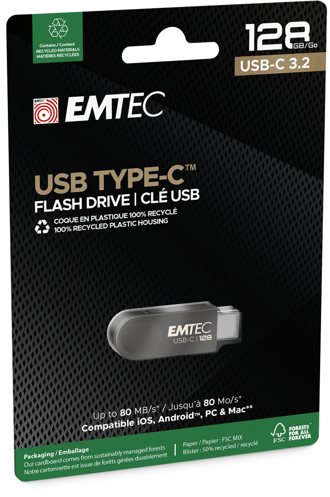 Memorie Externa USB-C Emtec C280 Single, 128Gb ECMMD128GC2