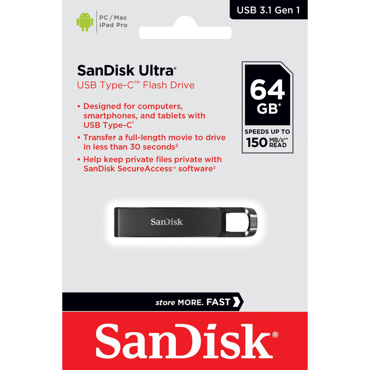 Memorie Externa USB-C SanDisk Ultra, 64Gb SDCZ460-064G-G46