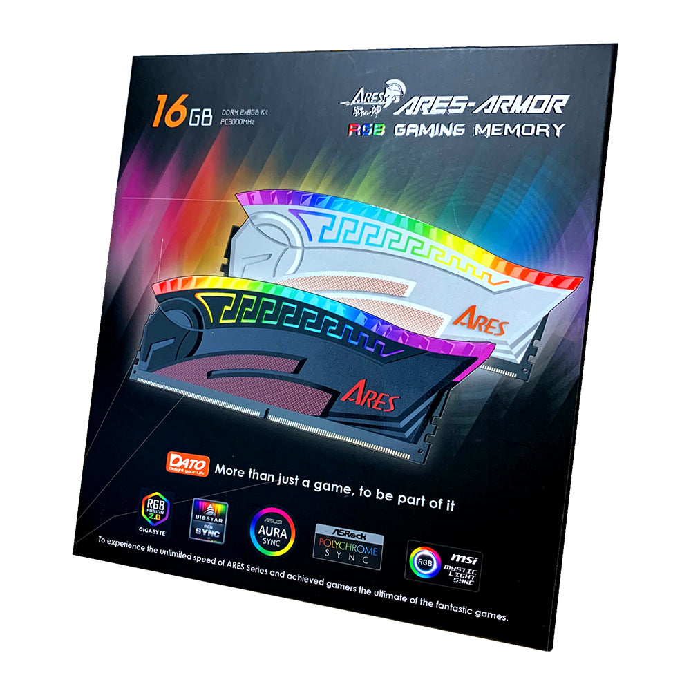 Memorie RAM Dato Ares Armor, DDR4, RGB, 2 x 8GB, 3600Mhz, CL18, Neagra AMRGB8GX216G36K