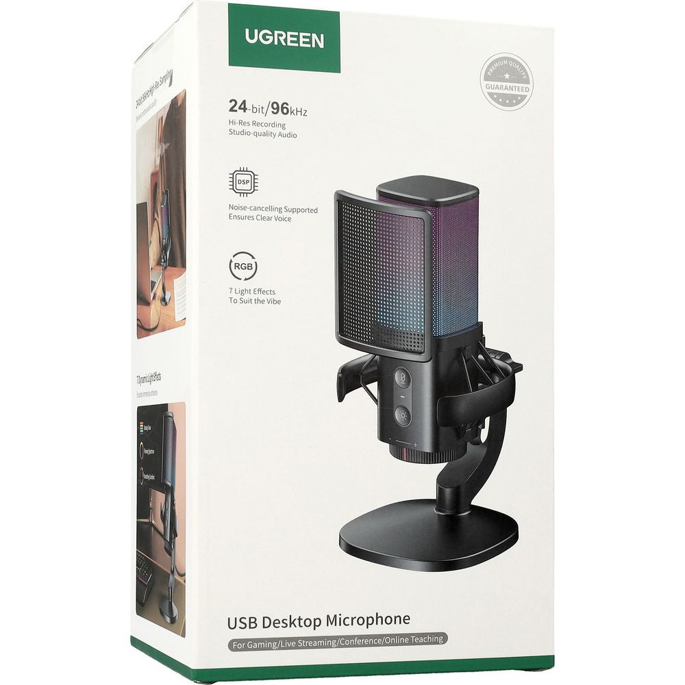 Microfon Cardioid UGREEN  CM581 (65629), RGB, USB-C, 1.5m, Negru