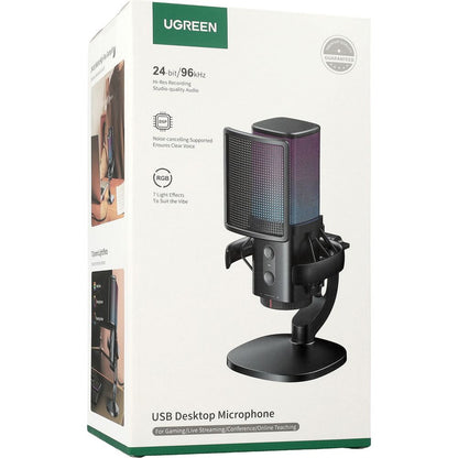 Microfon Cardioid UGREEN  CM581 (65629), RGB, USB-C, 1.5m, Negru