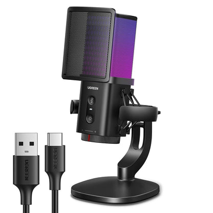 Microfon Cardioid UGREEN  CM581 (65629), RGB, USB-C, 1.5m, Negru