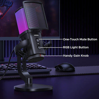 Microfon Cardioid UGREEN  CM581 (65629), RGB, USB-C, 1.5m, Negru