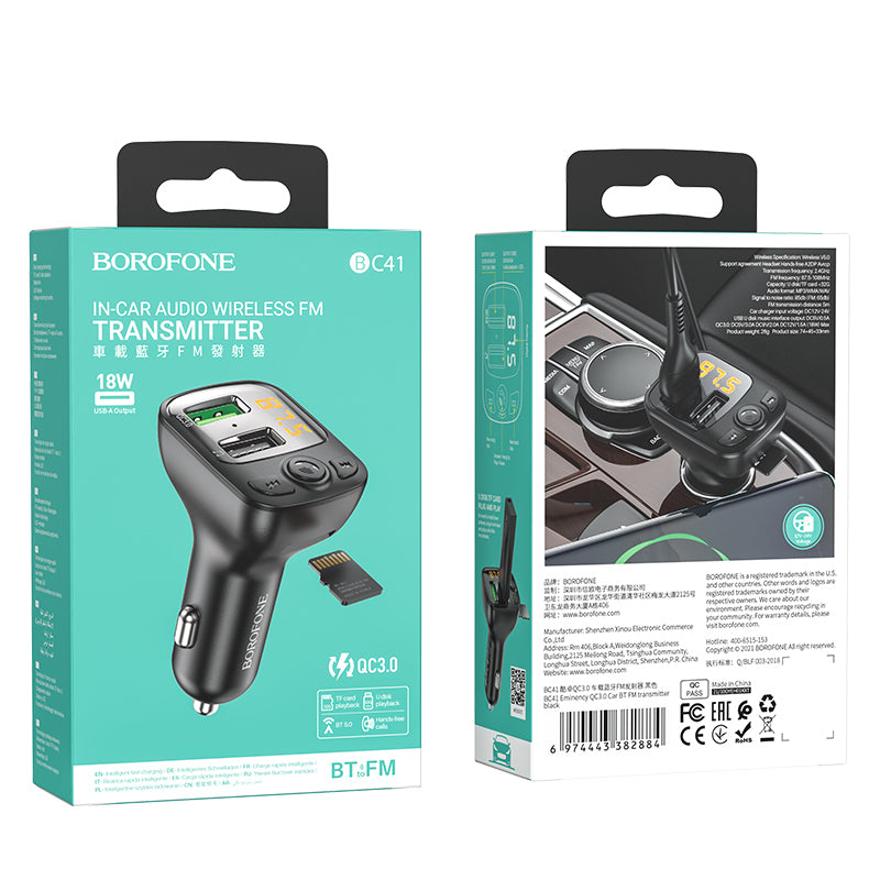 Modulator FM Bluetooth Borofone BC41 Eminency, 2 x USB-A - 1 x microSD