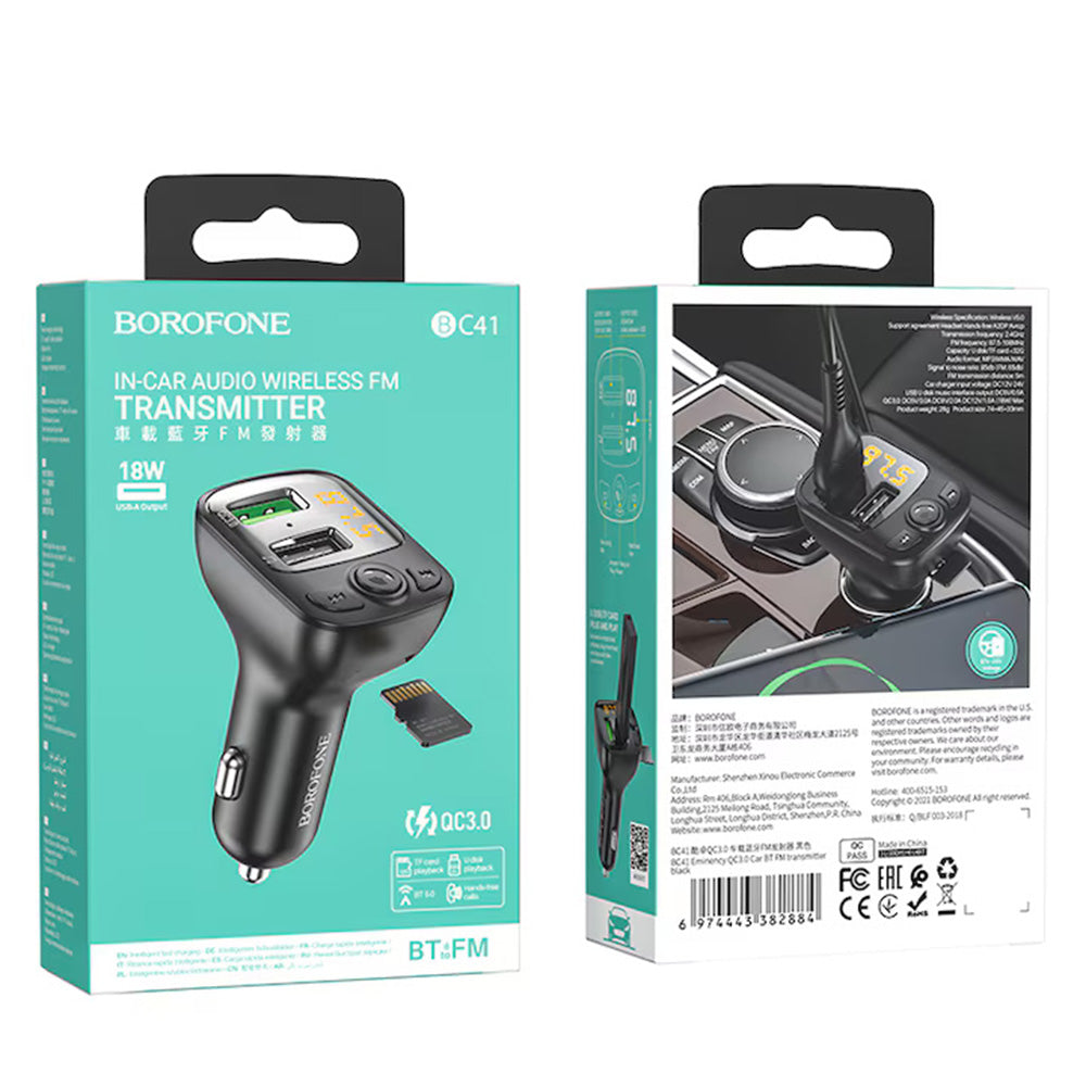 Modulator FM Bluetooth Borofone BC41 Eminency, 2 x USB-A - 1 x microSD