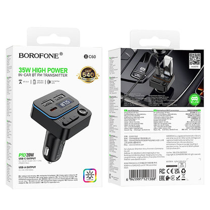 Modulator FM Bluetooth Borofone BC60 Hero, 2 x USB-A - 1 x USB-C