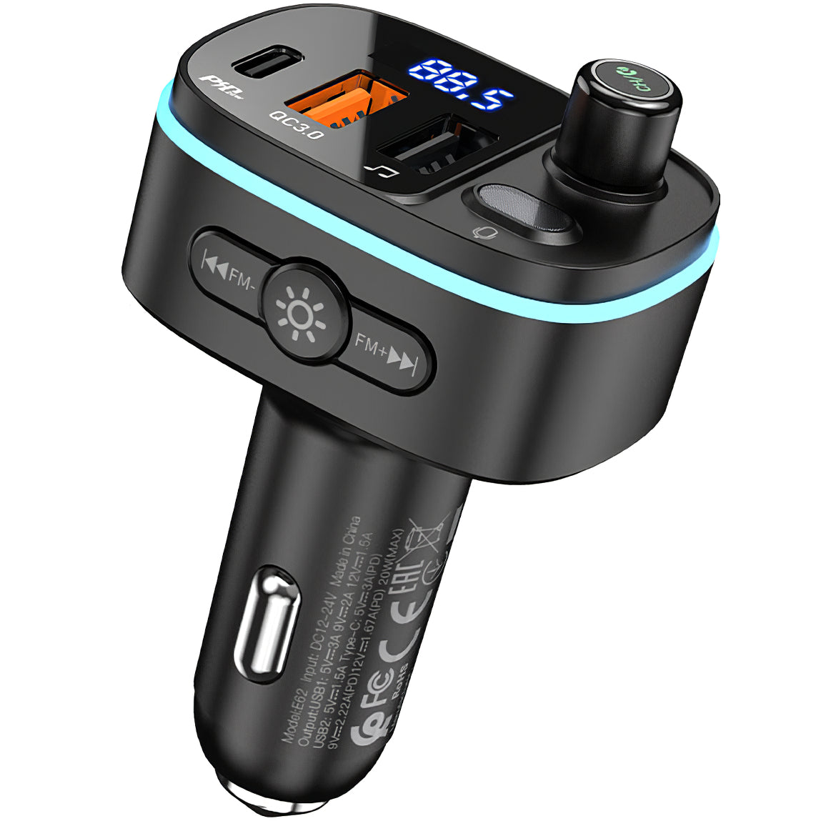 Modulator FM Bluetooth HOCO E62 Fast, 2 x USB-A - 1 x USB-C