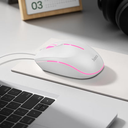 Mouse Gaming Wired USB HOCO GM37, RGB, 2400DPI, Alb