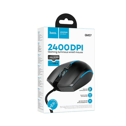 Mouse Gaming Wired USB HOCO GM37, RGB, 2400DPI, Negru