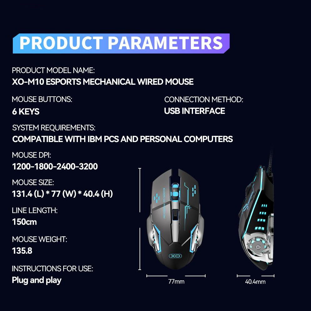 Mouse Gaming Wired USB XO Design M10, RGB, 3200DPI, Negru