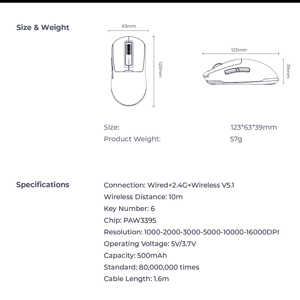 Mouse Gaming Wireless HAVIT MS969WB, RGB, 1000DPI - 16000DPI, BT / Wi-Fi / Wired, Negru
