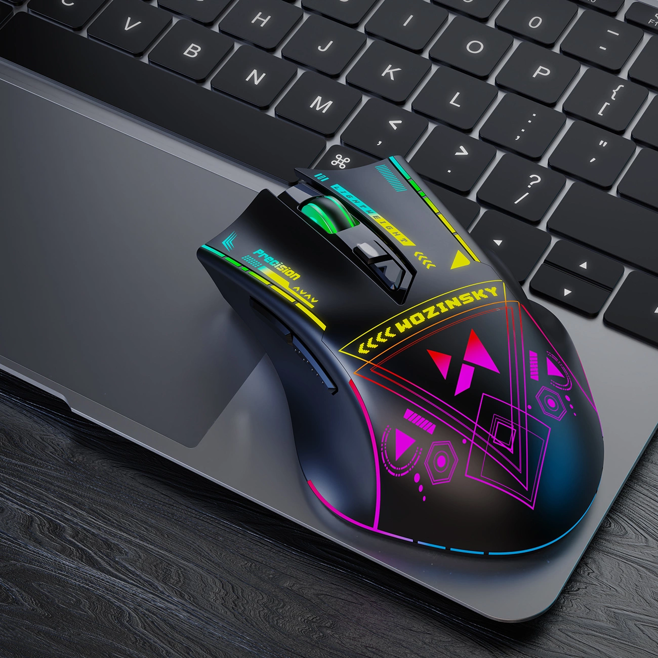 Mouse Gaming Wireless WZK WMGB-3200, 3200DPI, RGB, Negru